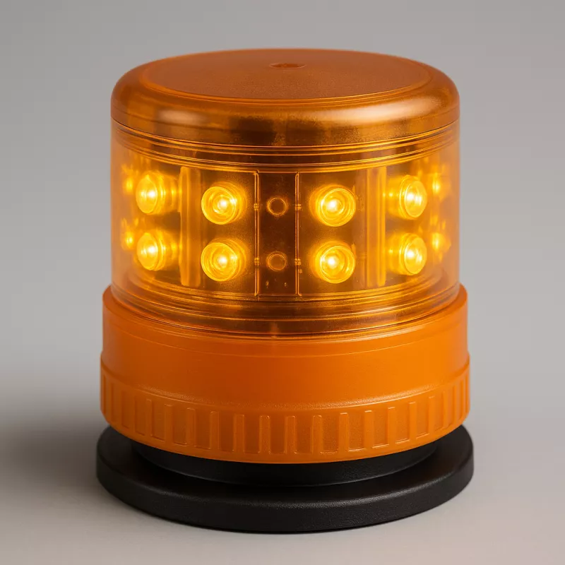 Detalle de baliza V16 de emergencia mostrando LEDs ambar y base magnetica