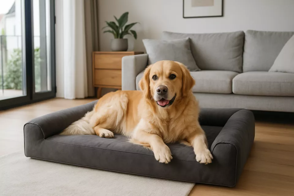 Cama ortopedica perros con golden retriever