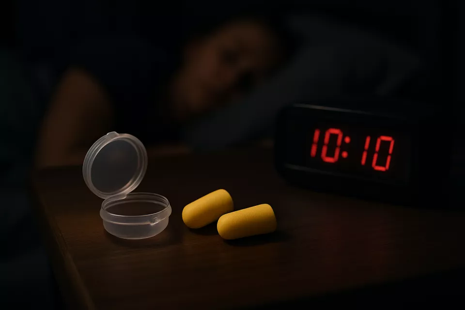 Tapones para dormir en mesilla de noche