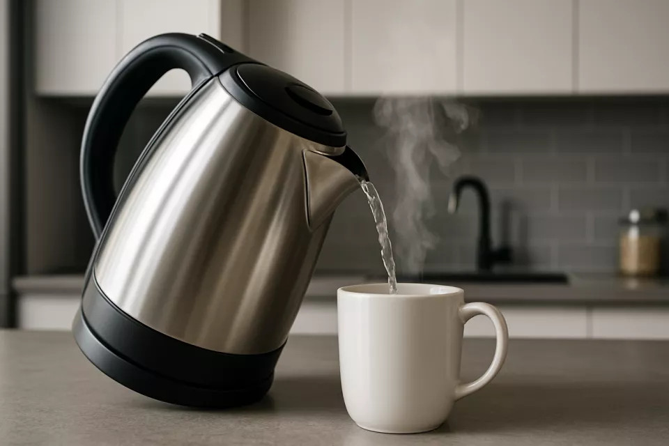 Hervidor electrico sirviendo agua caliente