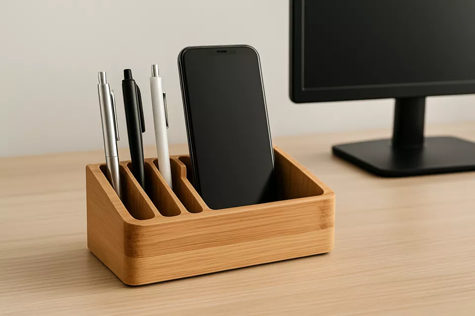 Organizador escritorio bambu con accesorios