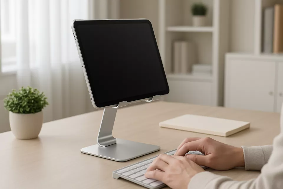 Soporte tablet aluminio en escritorio