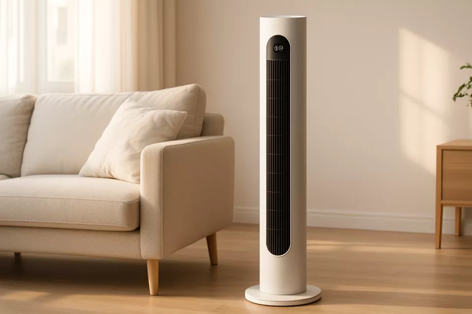 Ventilador torre silencioso moderno en salon