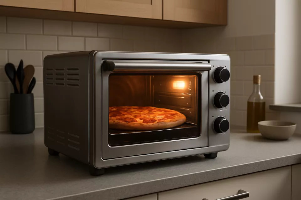 Horno electrico sobremesa acero inoxidable horneando pizza