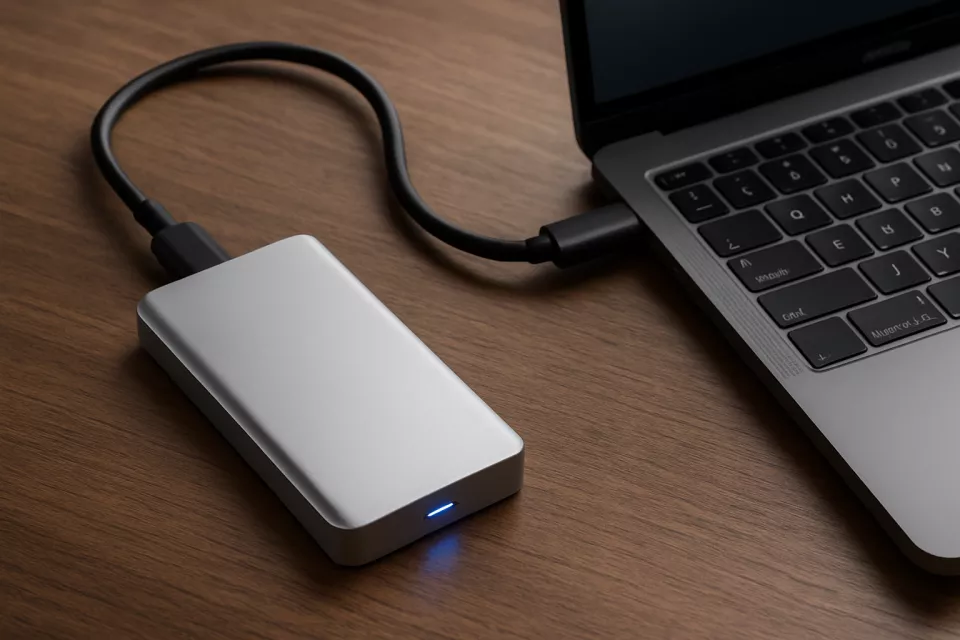 Disco duro externo SSD conectado a portatil con USB-C