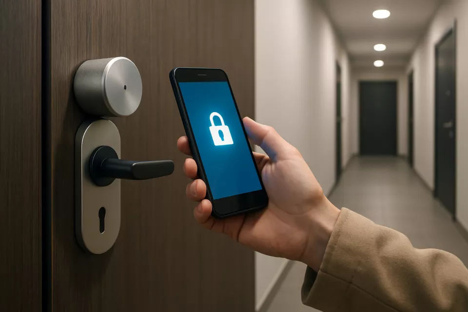 Cerradura inteligente en puerta con movil