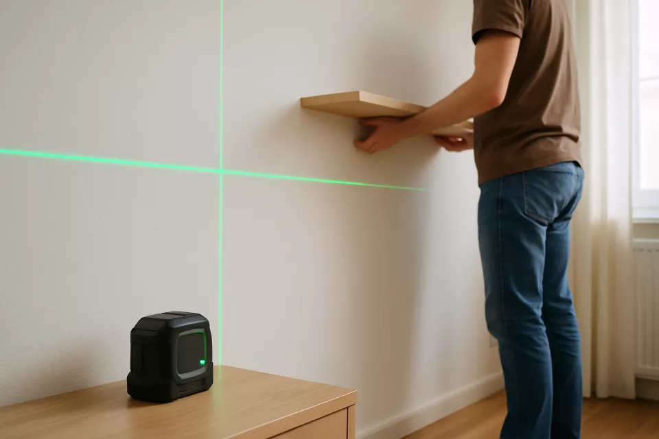 Nivel laser proyectando lineas en pared