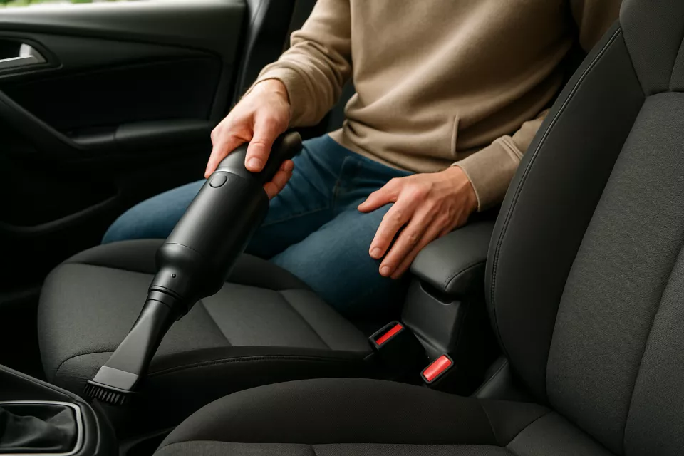 Aspirador de mano limpiando coche