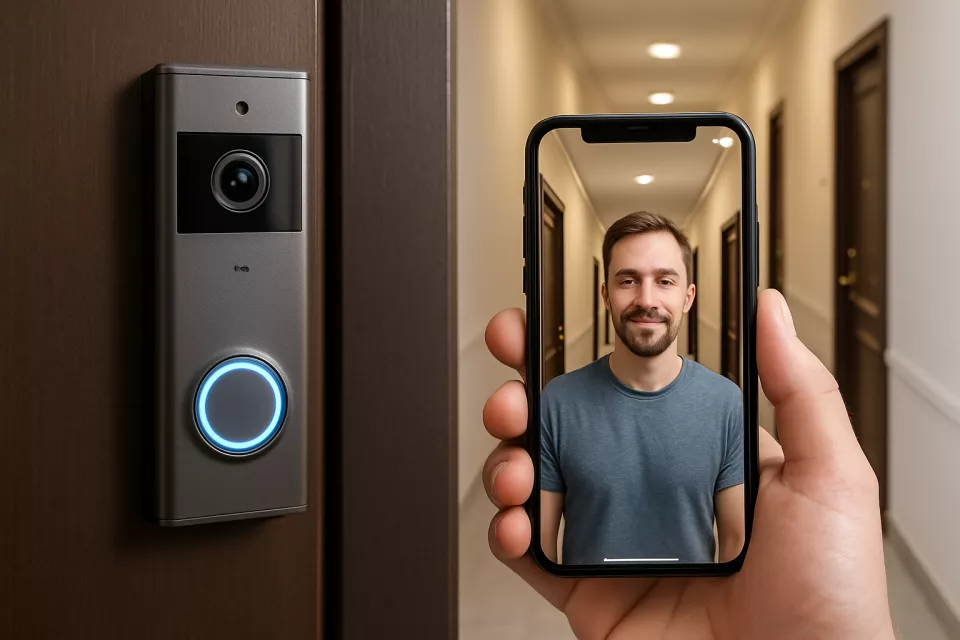 Videoportero inteligente en puerta apartamento