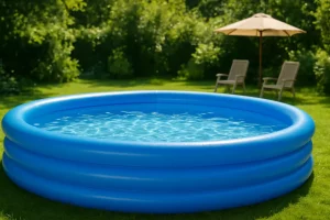 Piscina hinchable familiar calidad-precio en jardin con cesped soleado