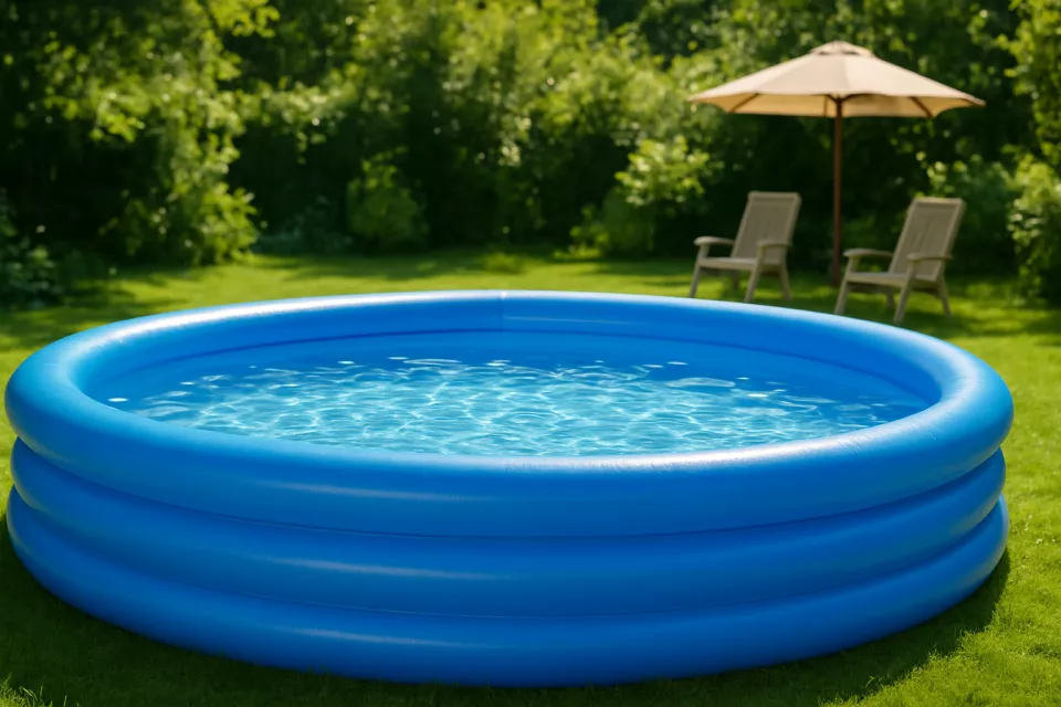 Piscina hinchable familiar calidad-precio en jardin con cesped soleado