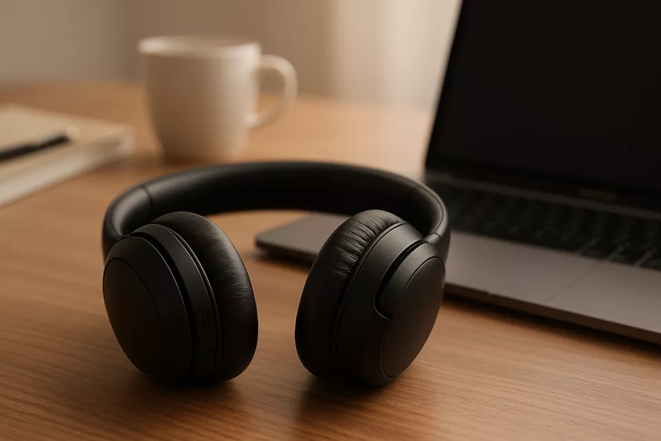 Auriculares cancelacion de ruido calidad-precio sobre escritorio de estudio