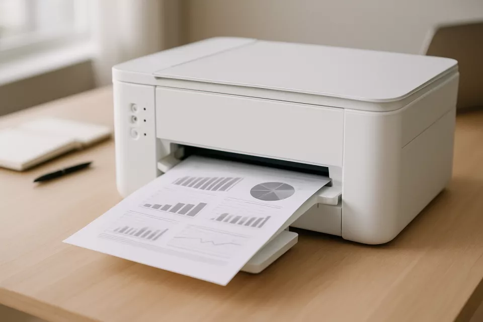 Impresora multifuncion calidad-precio en escritorio de estudio con papel A4